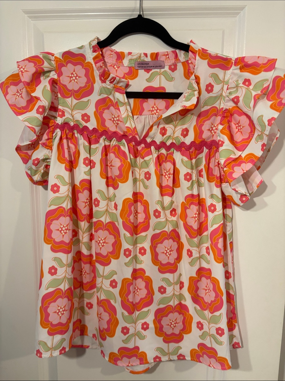 Girls' Floral Ruffle Sleeve Dress - Pink & Orange